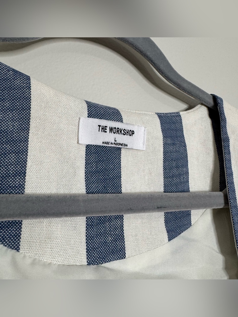 The Workshop Linen Rayon Blue White Striped Vest Top Shorts 2-piece Set Large - Picture 3 of 12